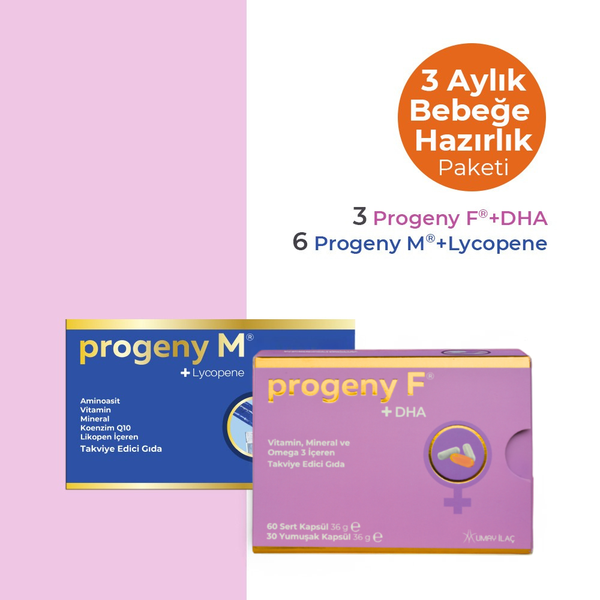 3 Aylık Bebeğe Hazırlık Paketi - 6 Kutu Progeny M®+Lycopene &  3 Kutu Progeny F®+DHA