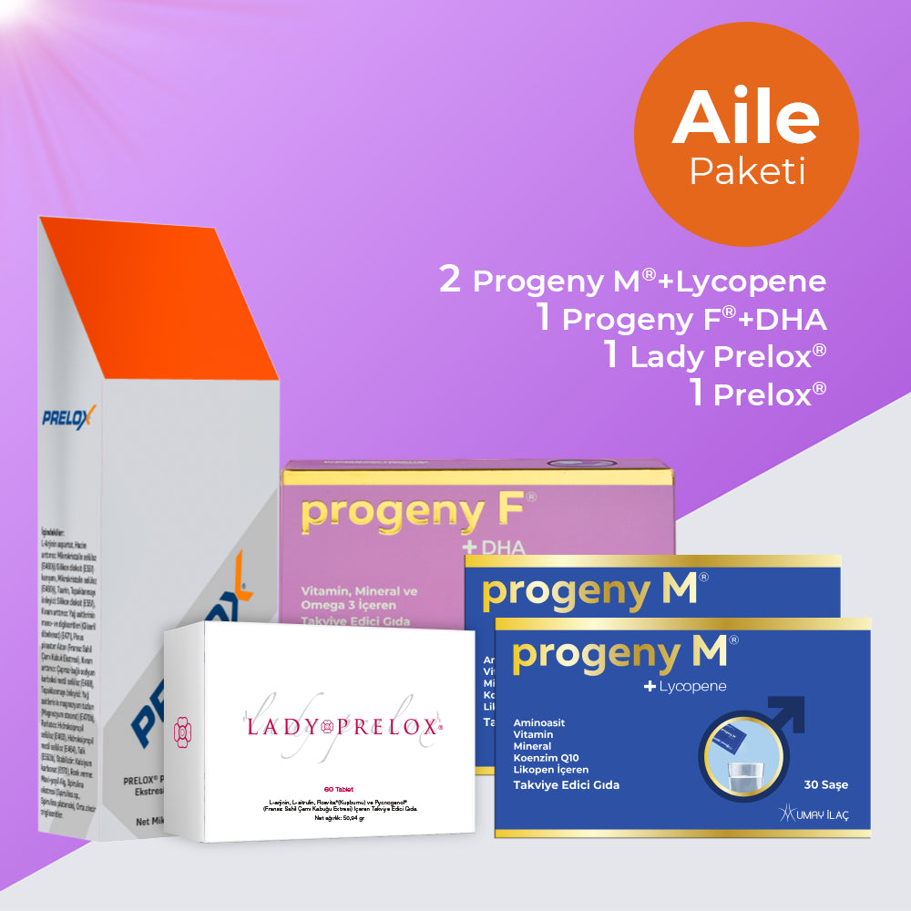 Aile Paketi (2 kutu Progeny M® + Lycopene,1 kutu Progeny F® + DHA,1 kutu Prelox®,1 kutu Lady Prelox®)